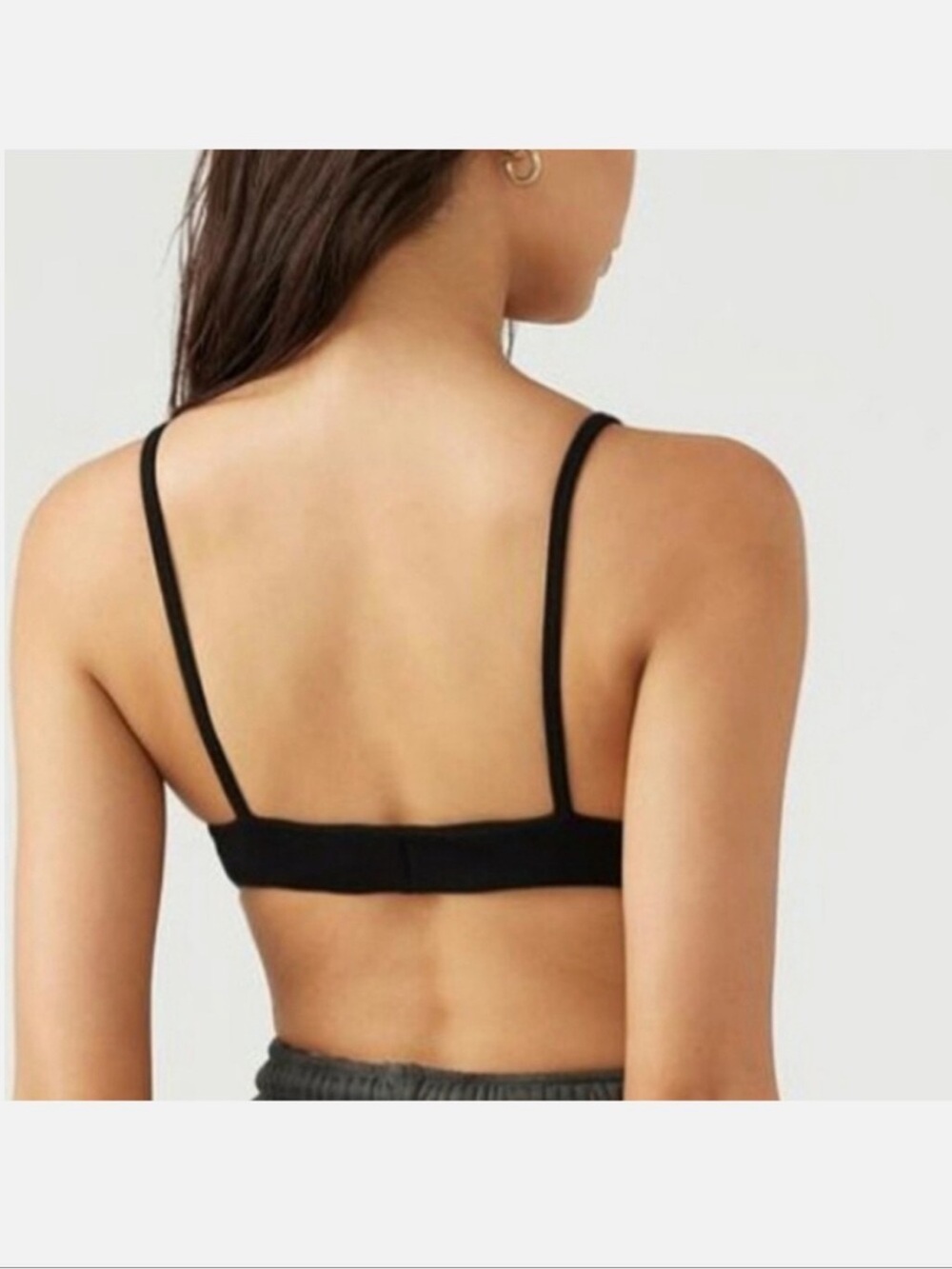 Joah Brown Black Ribbed Triangle Bralette with Thin Straps - Picture 6 of 8